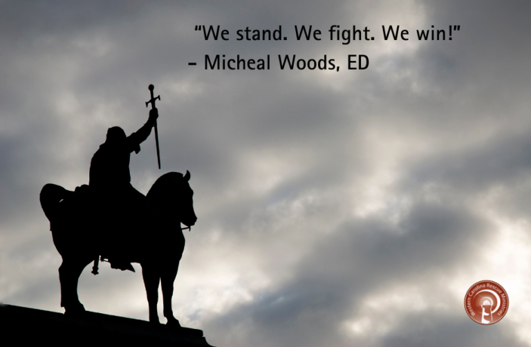 “We stand. We fight. We win!”